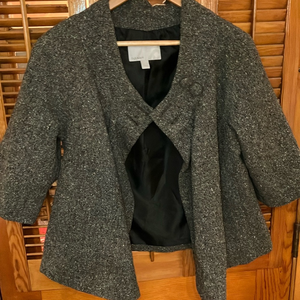 Grey Tweed Old Navy Large Tweed 3/4 Sleeve Cropped Jacket